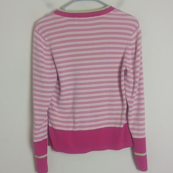 Y2K Tommy Hilfinger Cropped Preppy Tight Knit Sweater Pink Women's Size L - Picture 8 of 11